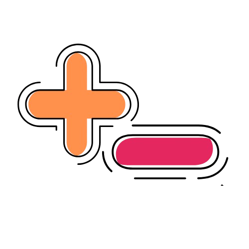 logo con simbolo + e - in arancione e corallo